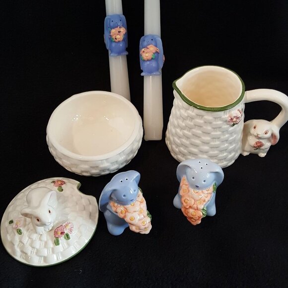 Vintage Avon Bunny Easter Taper Candles Salt Pepper Sugar Creamer Rabbits Lot - Picture 3 of 9